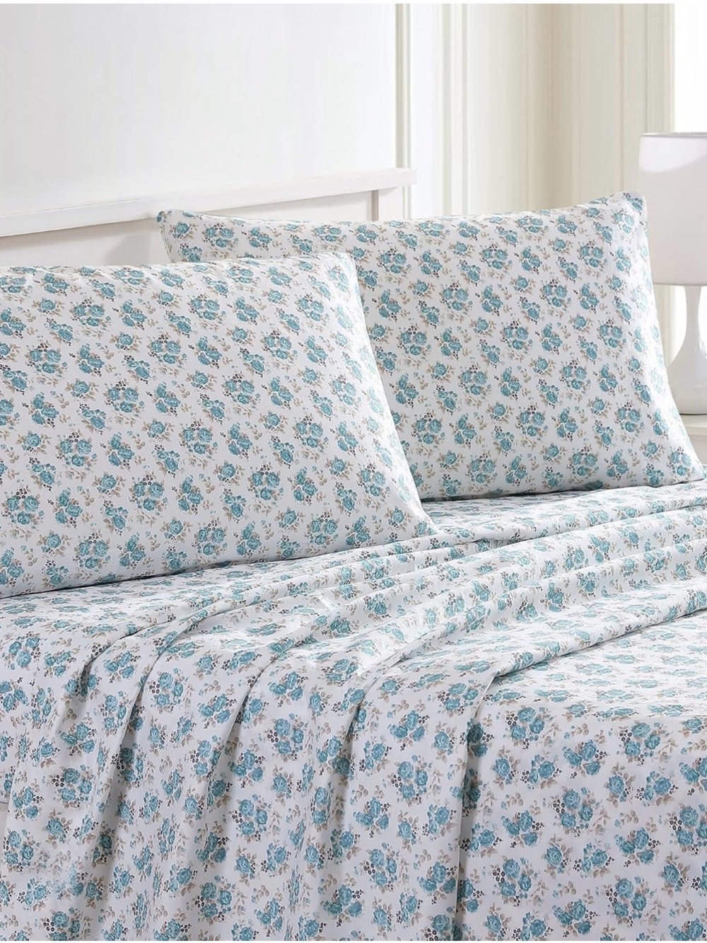 Blue Floral Cotton Sheet Set - Unbranded